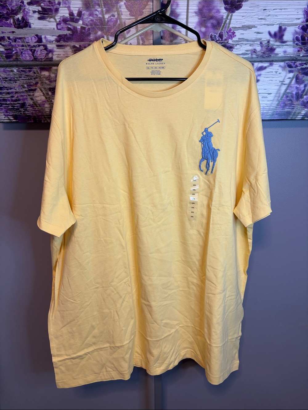 Polo Ralph Lauren Men’s Pale Yellow Crewneck Tee with Gray/Blue  Polo Logo